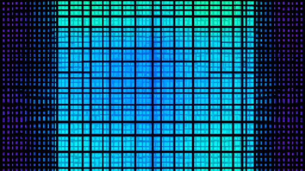 A lattice of noise gradually resolving into a coherent image, the reverse diffusion process made visible