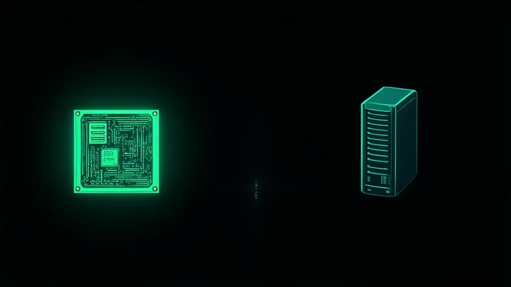 An open model file sitting on sovereign government hardware beside a closed hosted API endpoint, illustrating the difference between open weights and a rented inference service