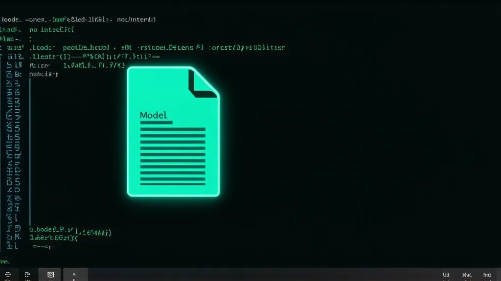 A glowing model file on a dark terminal desktop, loaded by a local inference engine — no cloud, no internet, self-hosted AI
