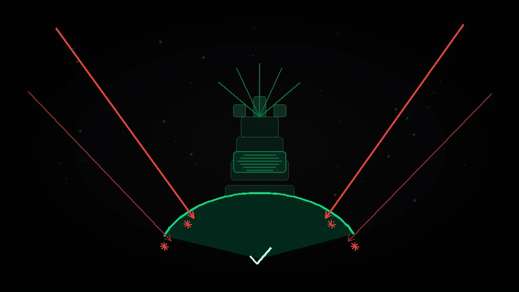 A glowing fortress under siege: red attack arrows deflected by a green shield wall, the model core glowing at the center — Europe’s trillion-parameter AI built for cyber defense