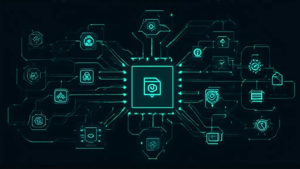 Connected automation nodes on a dark canvas — the fair-code workflow engine behind production AI agents
